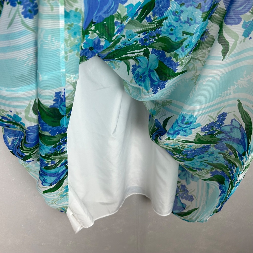 Talbots midi dress size 16W sleeveless fit & flare blue floral chiffon lined - Picture 6 of 11